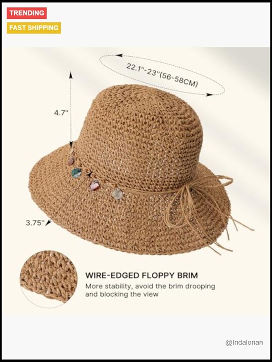 Foldable Straw Bucket Hat UPF 50+ UV Protection Packable Adjustable Chin Strap